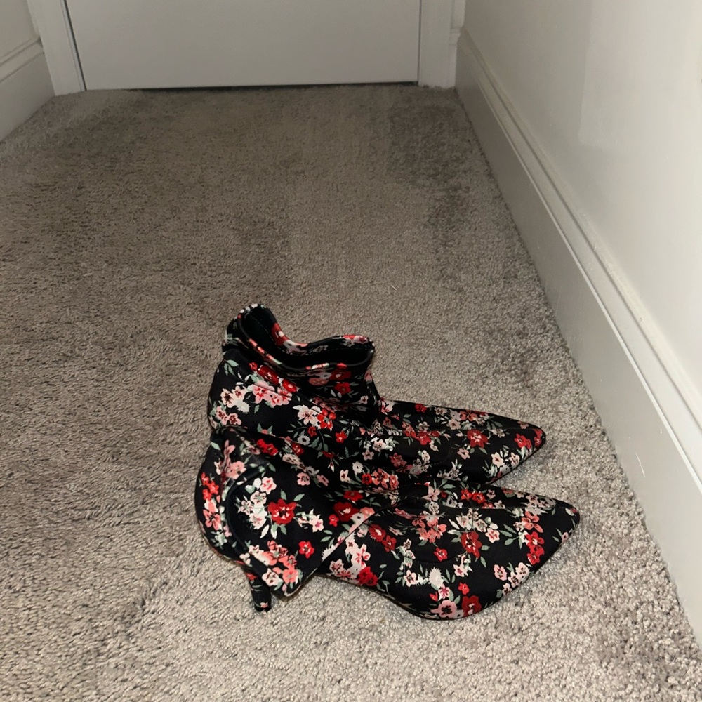 Macy's Floral Ankle Boots - Black and Red